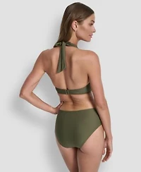 Dkny Womens Shirred Buckle Front V Neck Halter Top Bottoms