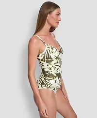 Dkny Women's O-Ring-Trim Crossover Ruched Tankini Top