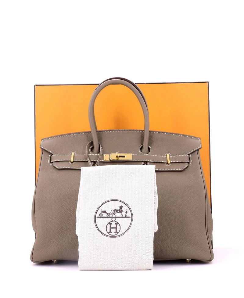Pre-Owned HERMES 35 Handbag Grey Togo with Gold Hardware
