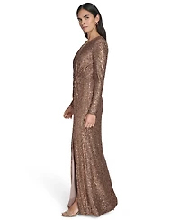 Jessica Howard Petite Twist Front Long-Sleeve Gown