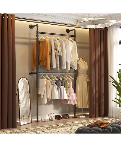 Aheaplus 3.5-13.5 Ft Reversible Wall Mounted Industrial Metal Pipe Clothing Rack for Hanging Clothes