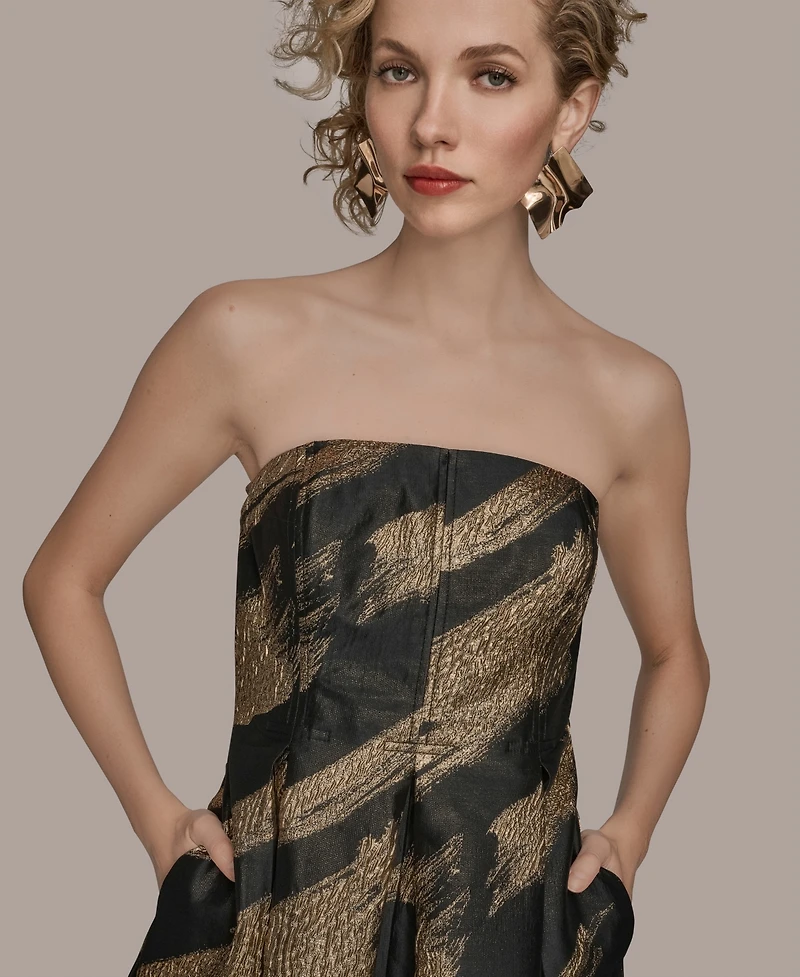 Donna Karan New York Women's Metallic Jacquard Strapless Ball Gown