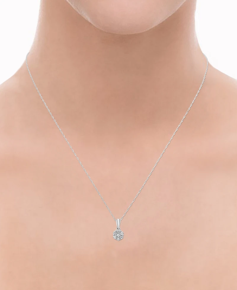 Macy's Diamond Cluster Pendant Necklace (1/4 ct. t.w.) in 14k White Gold