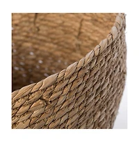 Wickerwise Decorative Round Wicker Woven Rope Storage Blanket Basket with Braided Handles