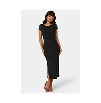 Bebe Women's Flocking Mesh T-Shirt Maxi Dress