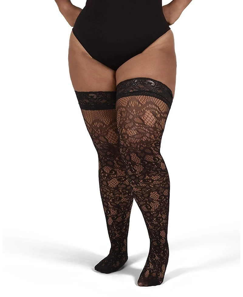 MeMoi Plus Size Net Swirl-Pattern Thigh High Stockings