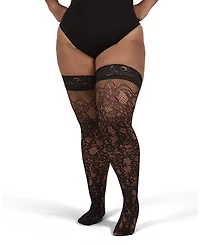 MeMoi Plus Size Net Swirl-Pattern Thigh High Stockings