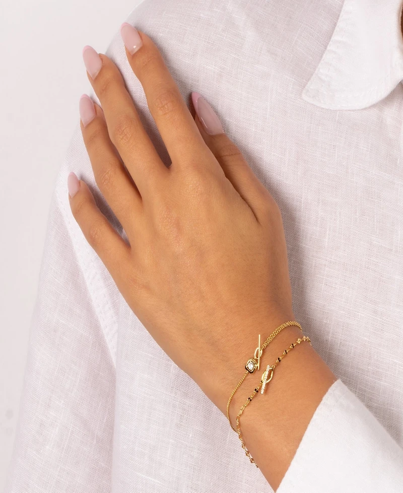 by Adina Eden Square Solitaire Gold Plated Stone Toggle Bracelet