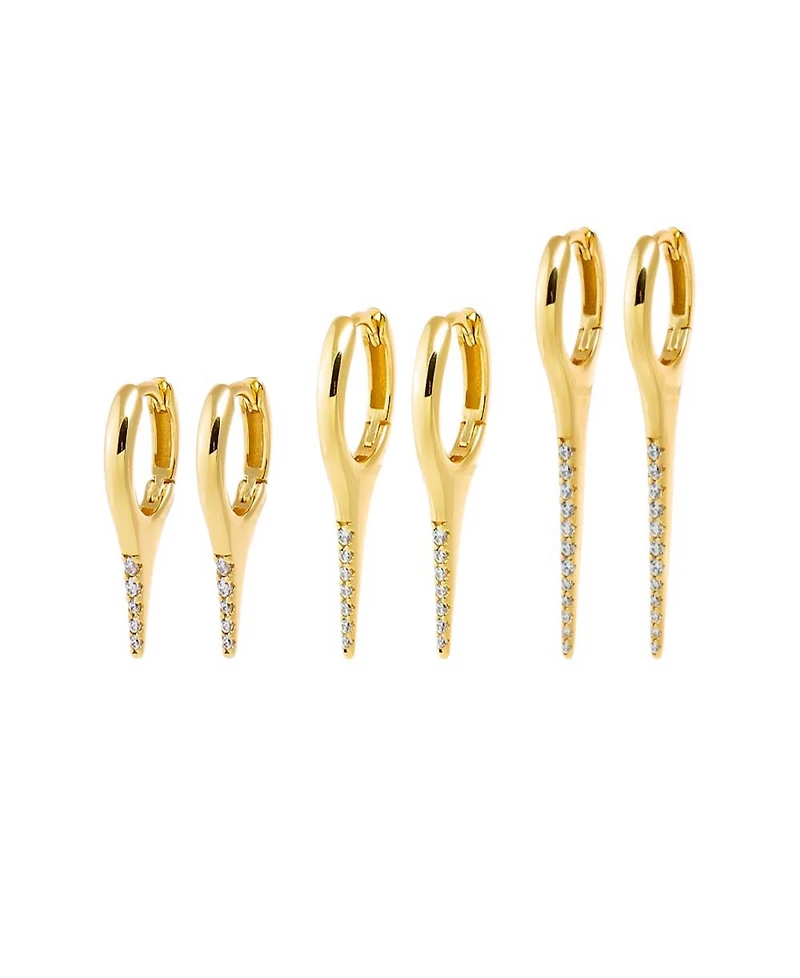 by Adina Eden Pave Elongated Spike Gold Plated Huggie Earring Combo Set