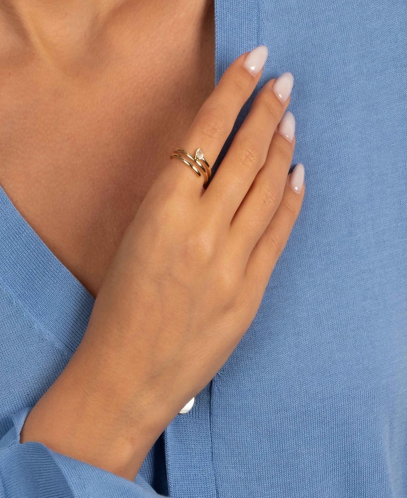 by Adina Eden Cubic Zirconia Teardrop Gold Plated Bezel Triple Wrap Coil Ring