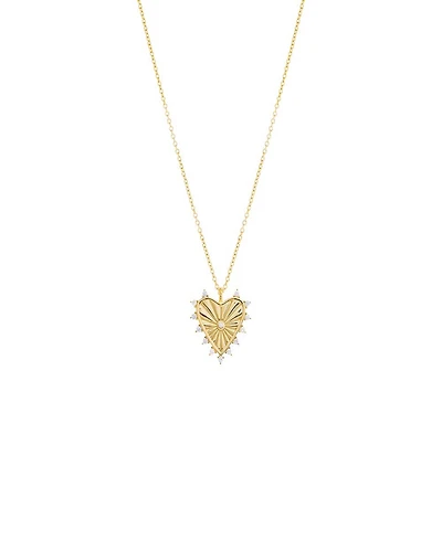 by Adina Eden Cubic Zirconia Rimmed Ridged Heart Pendant Necklace
