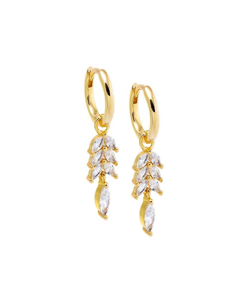 by Adina Eden Cubic Zirconia Gold Plated Marquise Dangling Fish Bone Huggie Earrings