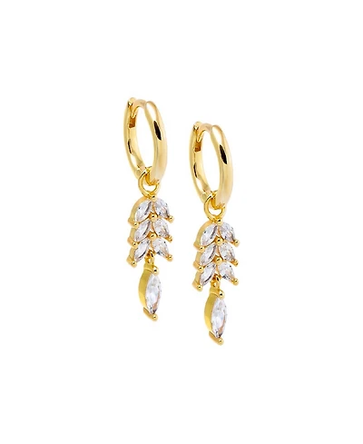 by Adina Eden Cubic Zirconia Gold Plated Marquise Dangling Fish Bone Huggie Earrings