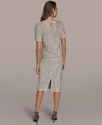 Donna Karan New York Womens Sequin Detail Top Sequin Detail Midi Skirt