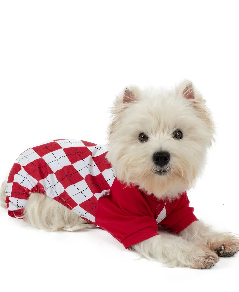 Leveret Dog Cotton Pajama Argyle Red and White