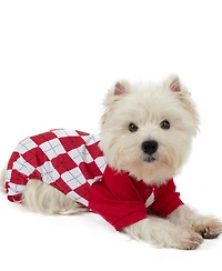 Leveret Dog Cotton Pajama Argyle Red and White