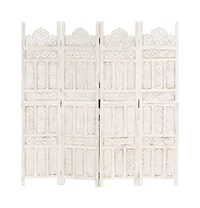 vidaXL Hand carved 4-Panel Room Divider White 63"x65" Solid Mango Wood