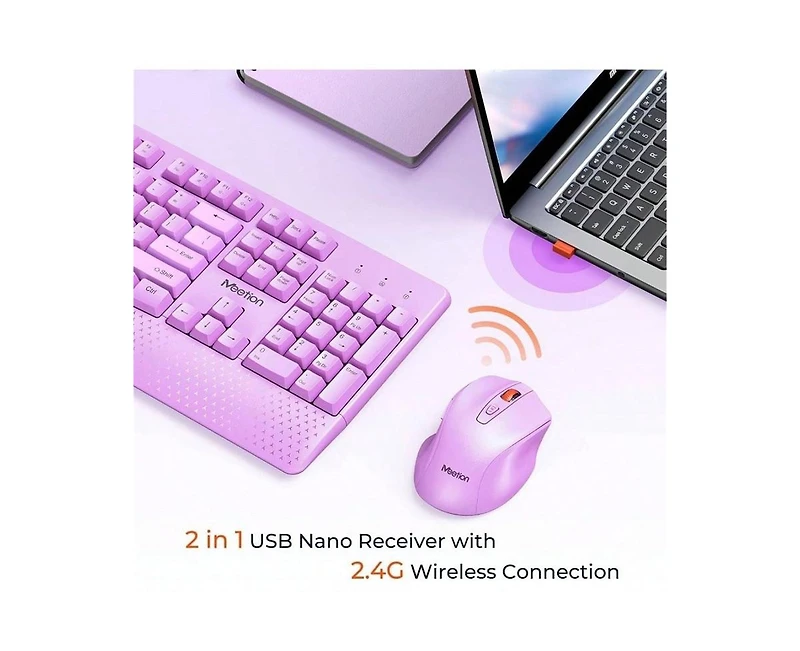 risokeys Wireless Combo, Full-Sized Keyboard with Wrist Rest & 3 Dpi Mouse, 2.4G, Compatible with Pc/Laptop/Computer, Purple