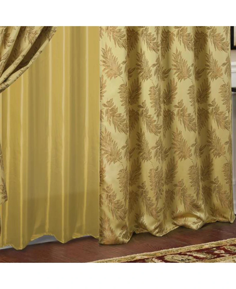 Olivia Gray Ramallah Trading Palm Floral Textured Jacquard Single Rod Pocket Curtain Panel - 54 x 84, Gold