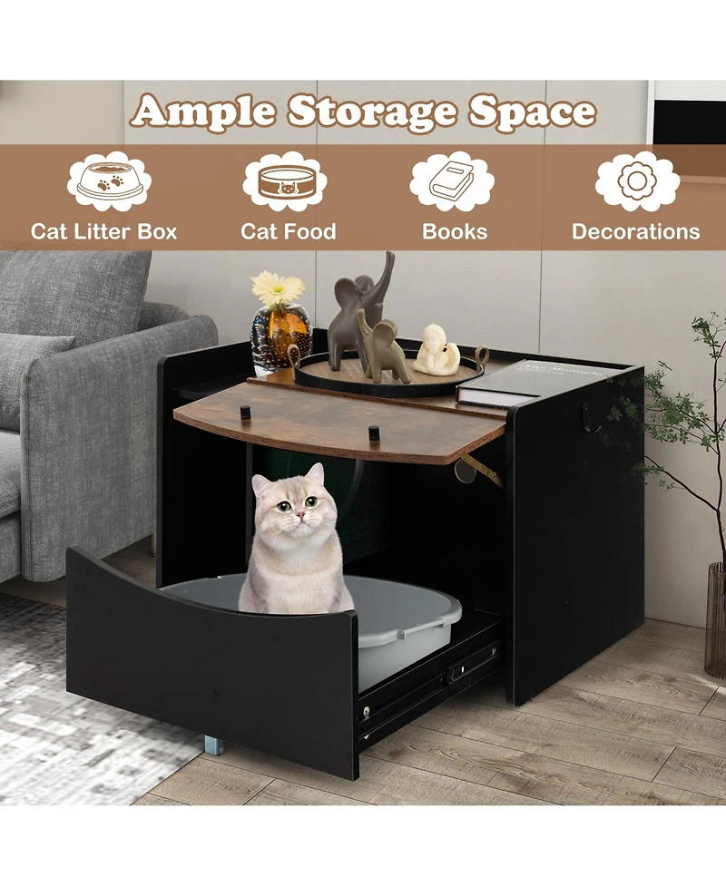Skonyon Cat Litter Box Enclosure with Pull-out Drawer