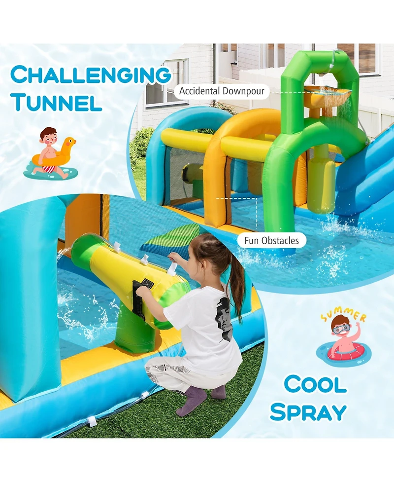 Skonyon Inflatable Water Slide Tropical Theme Dual Slide Aqua Park Blower Excluded