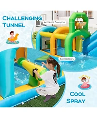 Skonyon Inflatable Water Slide Tropical Theme Dual Slide Aqua Park Blower Excluded