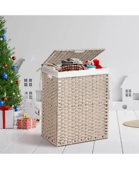Lovmor Laundry Hamper With Lid Pe Rattan Powder Coating Frame Clothes Hampers with 01 Removable Bags, 100L