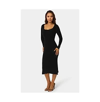Bebe Women's Long Sleeve Scoop Neck Sweater Midi Dress