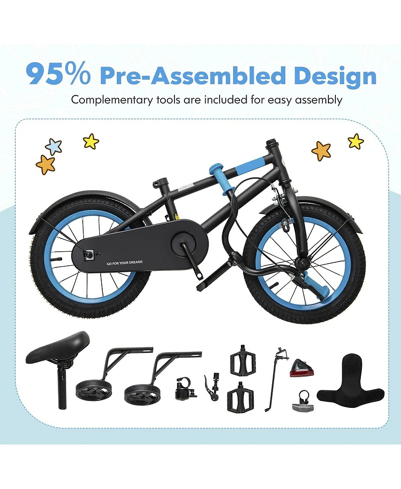 Sugift 18 Inch Kids Bike with Adjustable Handlebar and Saddle