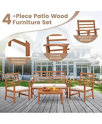 Gymax 4PCS Outdoor Furniture Set w/ Soft Seat Cushions Stable Acacia Wood Frame
