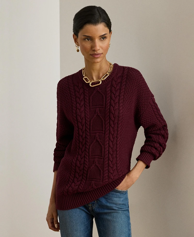 Lauren Ralph Women's Cable-Knit Crewneck Sweater