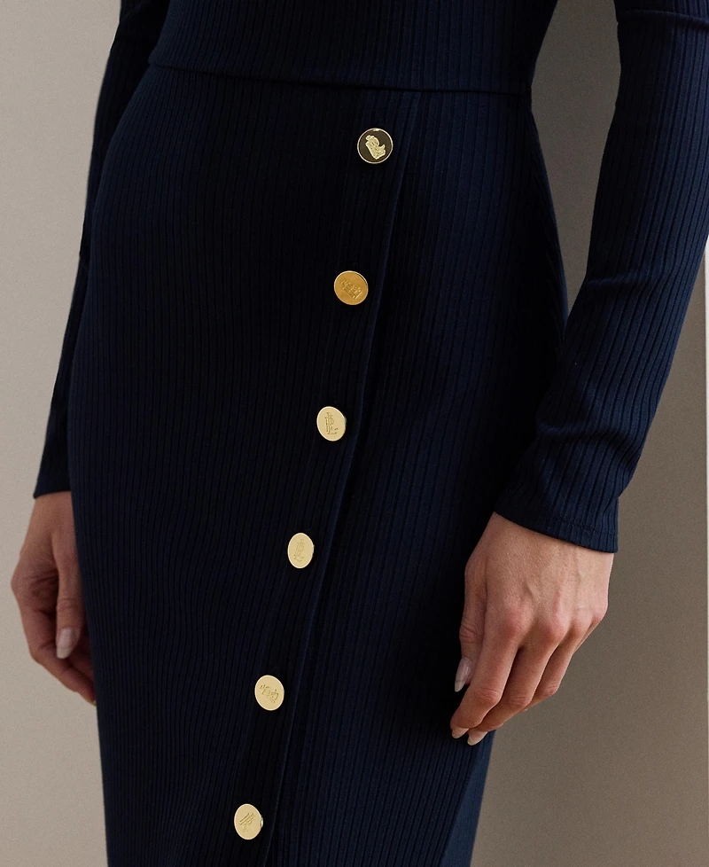 Lauren Ralph Women's Button Trim Rib Knit Dress