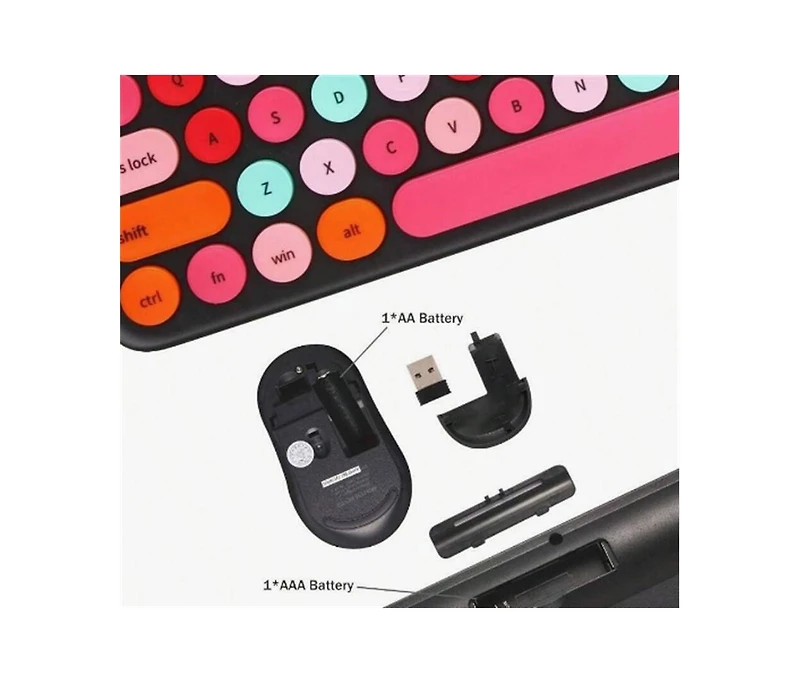 risokeys Wireless Keyboard and Mouse Combo - Retro Typewriter Keyboard With Round Keycaps, 2.4GHz Cute Wireless Keyboard Mouse Computer, Desktop