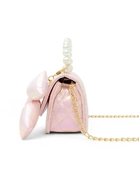 Zomi Gems Girls Shiny Quilted Fluffy Bow Handbag, Pink