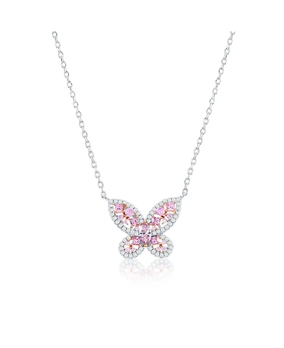 Suzy Levian New York Sterling Silver Multi-cut Cluster Cubic Zirconia Butterfly Pendant Necklace