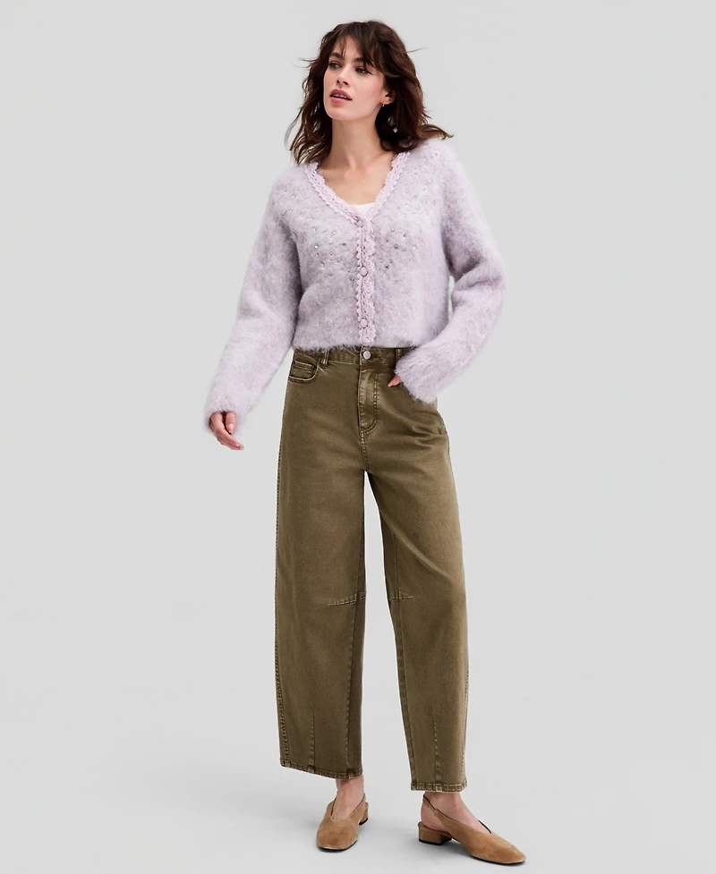 And Now This Women's Fuzzy Rhinestone-Embellished Cardigan, Macy's Exclusive