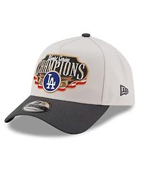 New Era Men's Cream/Charcoal Los Angeles Dodgers 2025 World Series Champions Locker Room A-Frame 9FORTY Adjustable Hat
