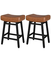 Dyhome Bar Stools Set of 2, 28 Inches Modern Counter Height Bar Stools with Curved Back Metal Legs, Upholstered Tall Barstools for Kitchen Island, Caf