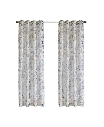 Habitat 100% Polyester Audrey Sheer Grommet Floral Faux Linen Curtain Panel