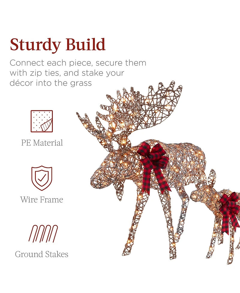 Best Choice Products 2-Piece Moose Family Lighted Christmas Yard Decor Set w/ 170 Led Lights, Stakes, Zip Ties