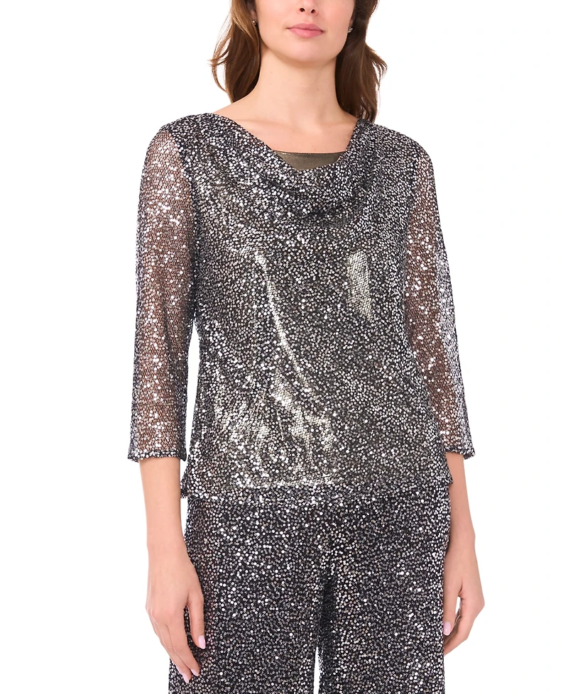 Msk Women's Drape Neck Sequin Blouse