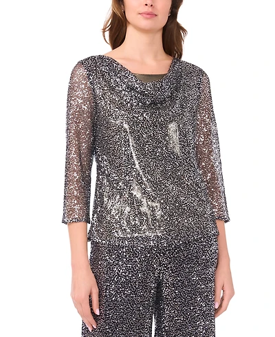 Msk Women's Drape Neck Sequin Blouse