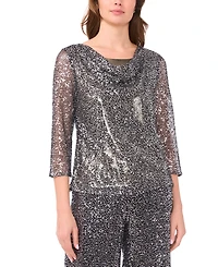 Msk Women's Drape Neck Sequin Blouse