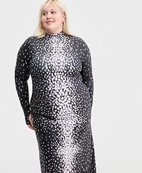 Bar Iii Trendy Plus Printed Mock-Neck Midi Dress, Macy's Exclusive