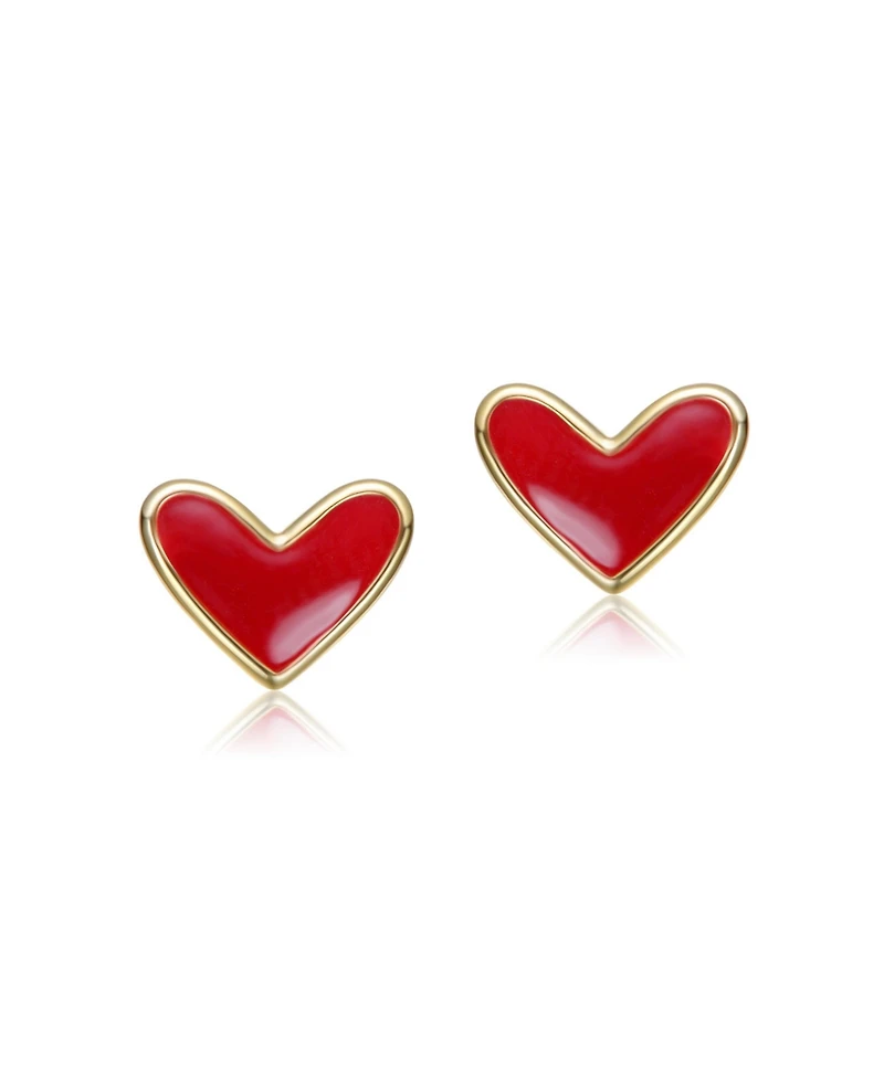 GiGiGirl 14K Gold Plated with Red Enamel Heart Stud Earrings