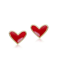 GiGiGirl 14K Gold Plated with Red Enamel Heart Stud Earrings