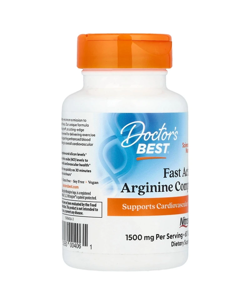 Doctor's Best Fast Acting Arginine Complex 1 500 mg - 60 Tablets (750 mg Per Tablet)