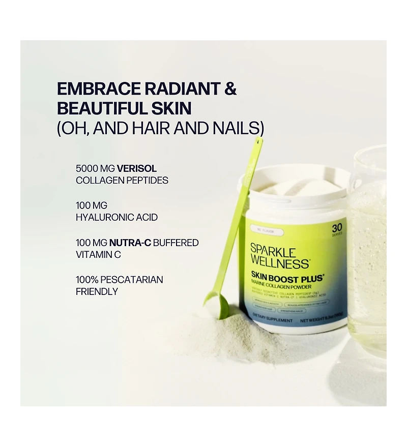 Sparkle Wellness Marine Skin Boost Plus (No Flavor) [50-Serves] Collagen Powder with Marine-derived Verisol Bioactive Hydrolyzed Peptides, Vitamin C &