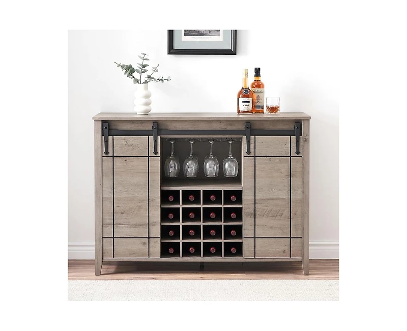 gaomon Wine Bar Cabinet,47" Farmhouse Coffee Bar Cabinet with Sliding Barn Door, Buffet Sideboard Cabinet with 16 Bottle Wine Rack for Dining, Living