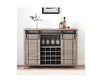 gaomon Wine Bar Cabinet,47" Farmhouse Coffee Bar Cabinet with Sliding Barn Door, Buffet Sideboard Cabinet with 16 Bottle Wine Rack for Dining, Living